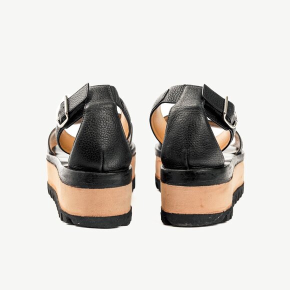Balenciaga Black Pebbled Leather Ankle-Strap Flatform Sandals - Picture 3 of 11